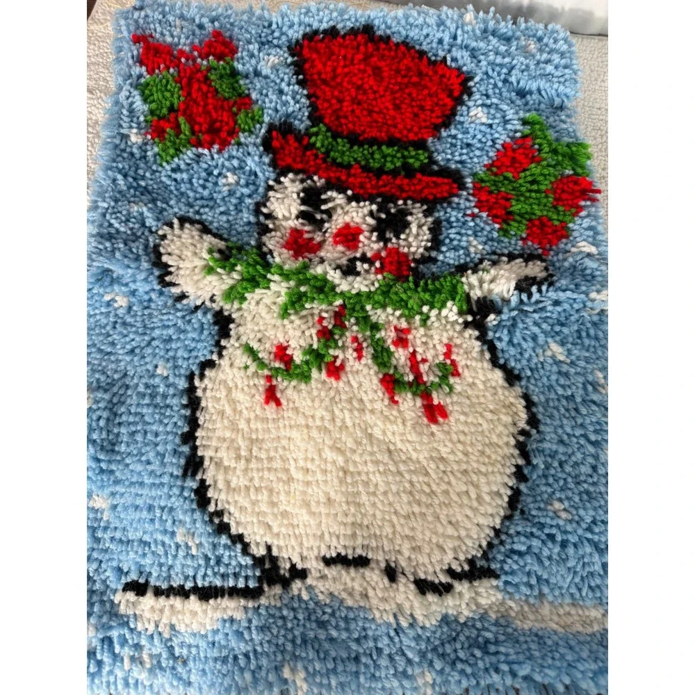 Vintage Punch Needle Snowman Christmas Wall‎ Hanging Decor 18in X 24in